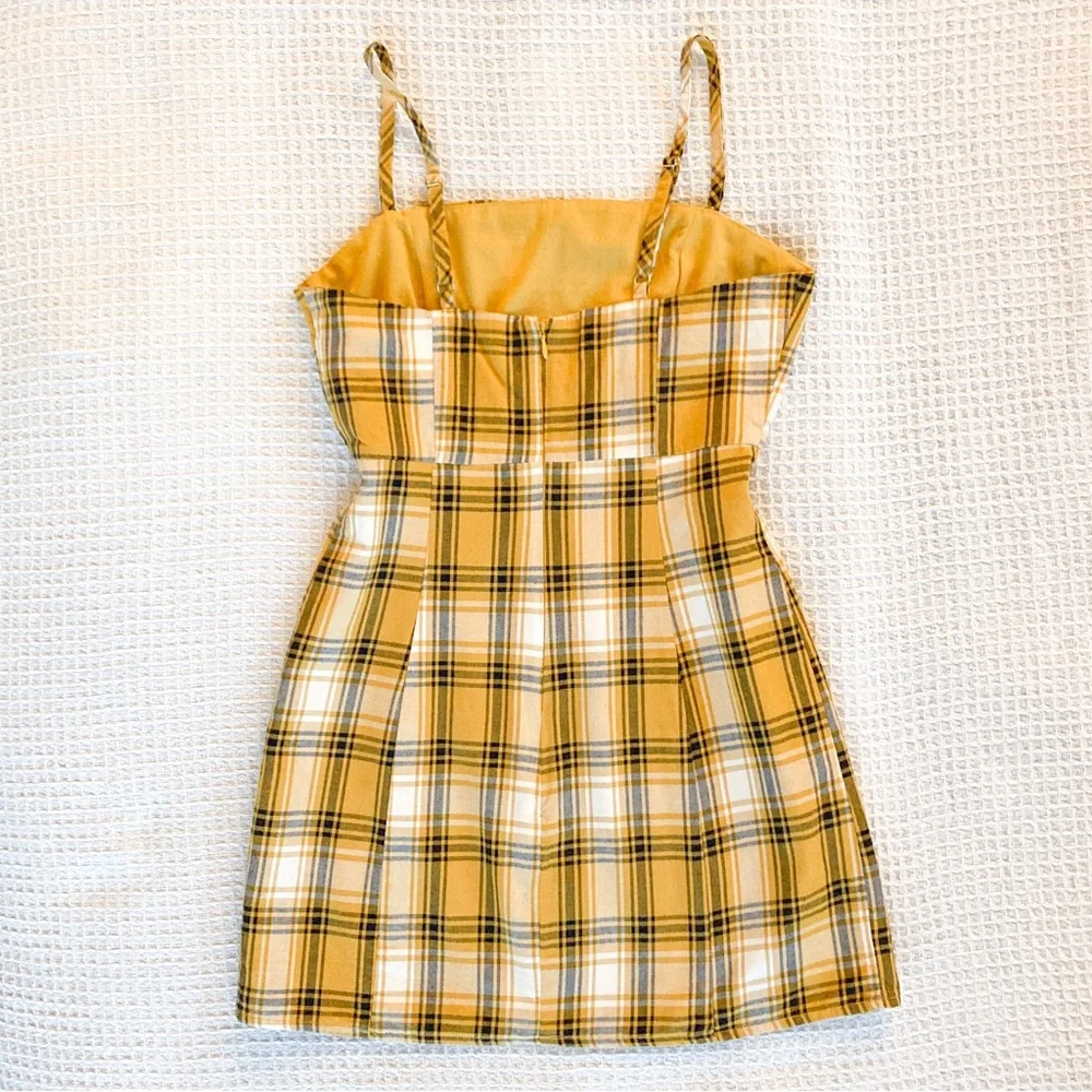 🌻 Clueless inspired Forever 21 yellow plaid strap mini pencil dress. Size Small - Picture 4 of 5